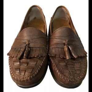 GH Bass & Co. Cross-Hatch Woven Men's Brown Leather Tassel Loafers - Size 10M